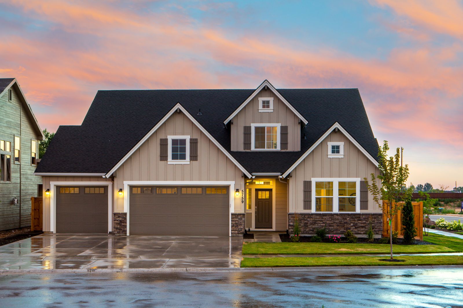 A suburban home at dusk, representing mobile service that comes to where people live.